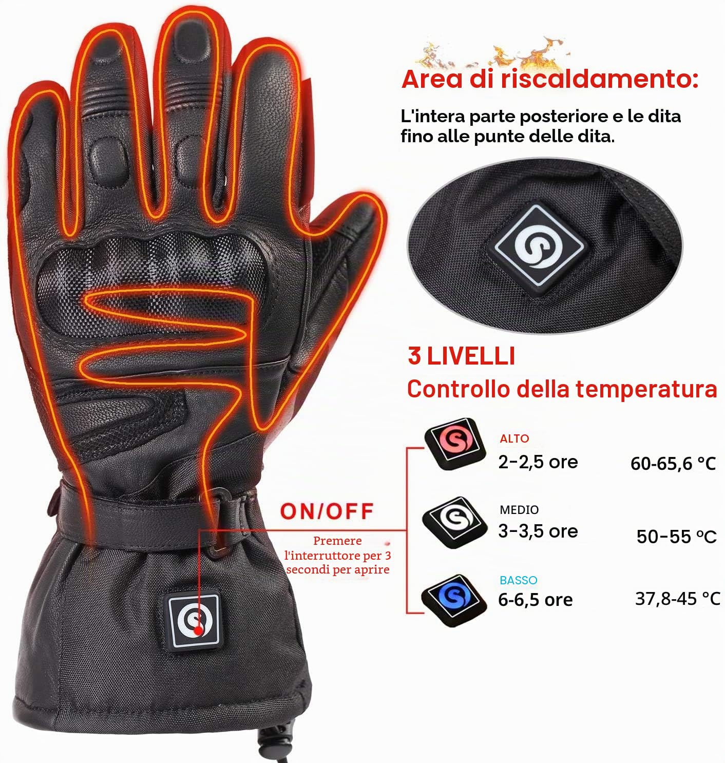 Guanti Moto riscaldati Impermeabili Touchscreen - Guanti con batteria ricaricabile da 7,4 V aggiornati, Moto invernale Sci sulla neve Pattinaggio sul ghiaccio Ciclismo caccia Scaldamani Raynaud