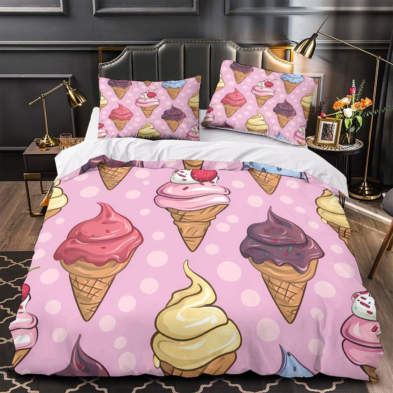 Housse Couette Cornet Glace 3D 135x200cm Confortable Léger