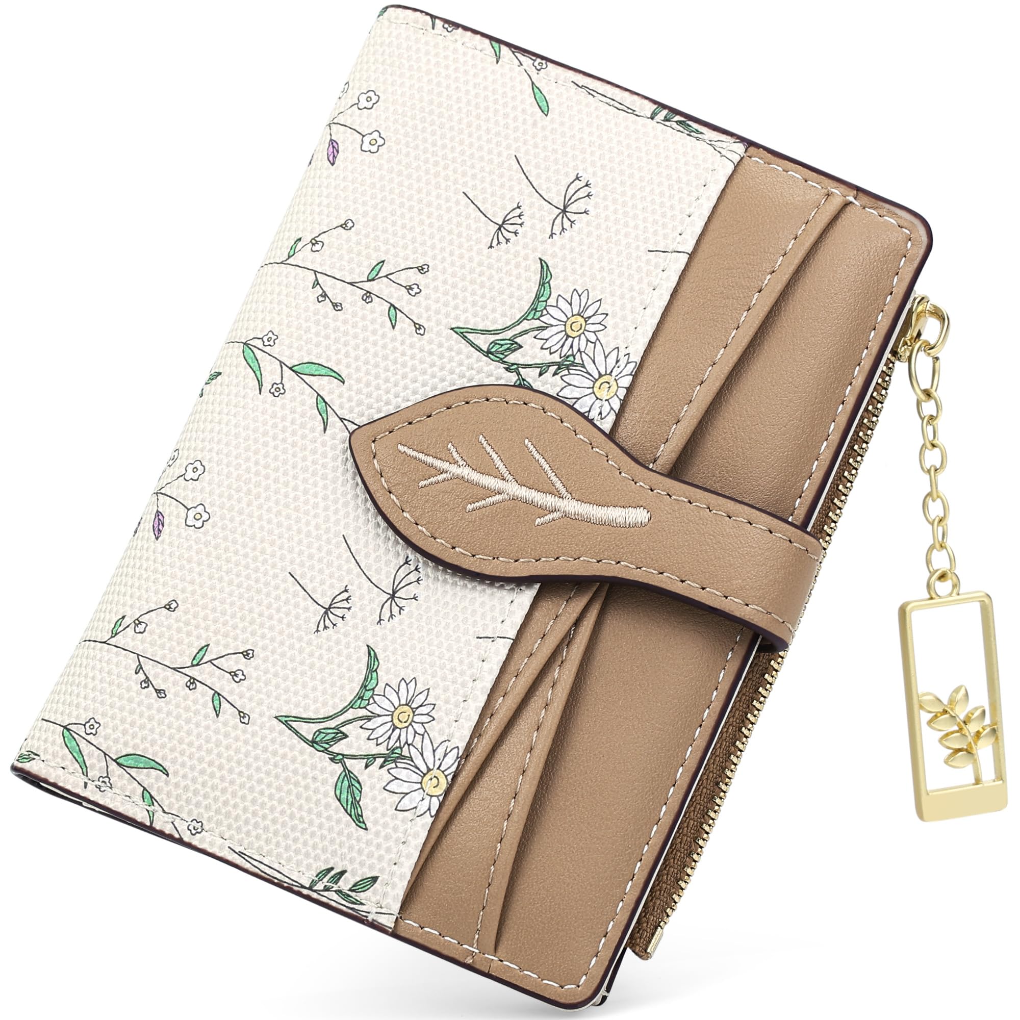 Farcauo Portemonnaie Damen Geldbeutel Frauen Portemonnaie Mini Geldbörse mit Braun Geldbörsen Klein Damen Blumen Design für Frauen Klein mit Ausweisfach und Kartenhüllen