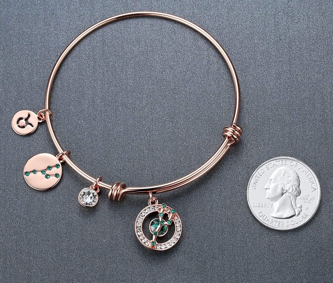 Leafael Mothers day Gifts Zodiac Expandable Bangle Bracelet Made with Premium Crystals Horoscope Constellation October November Birthstone Topaz Brown Jewelry, Rose Gold Plated, 7"