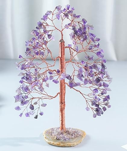 Árbol de la vida de cristal de amatista, árbol de piedras preciosas hecho a mano, base de rodajas de ágata geoda, árbol de la vida de chakras,