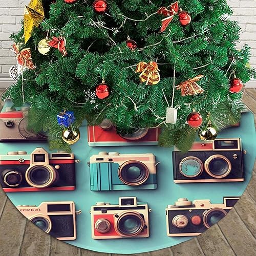 Miniatura 6 de Retro Cool Camera Collection Print Plush Christmas Tree Skirt - Soft Tree Base Cover for Holiday Use Parties Christmas Decor