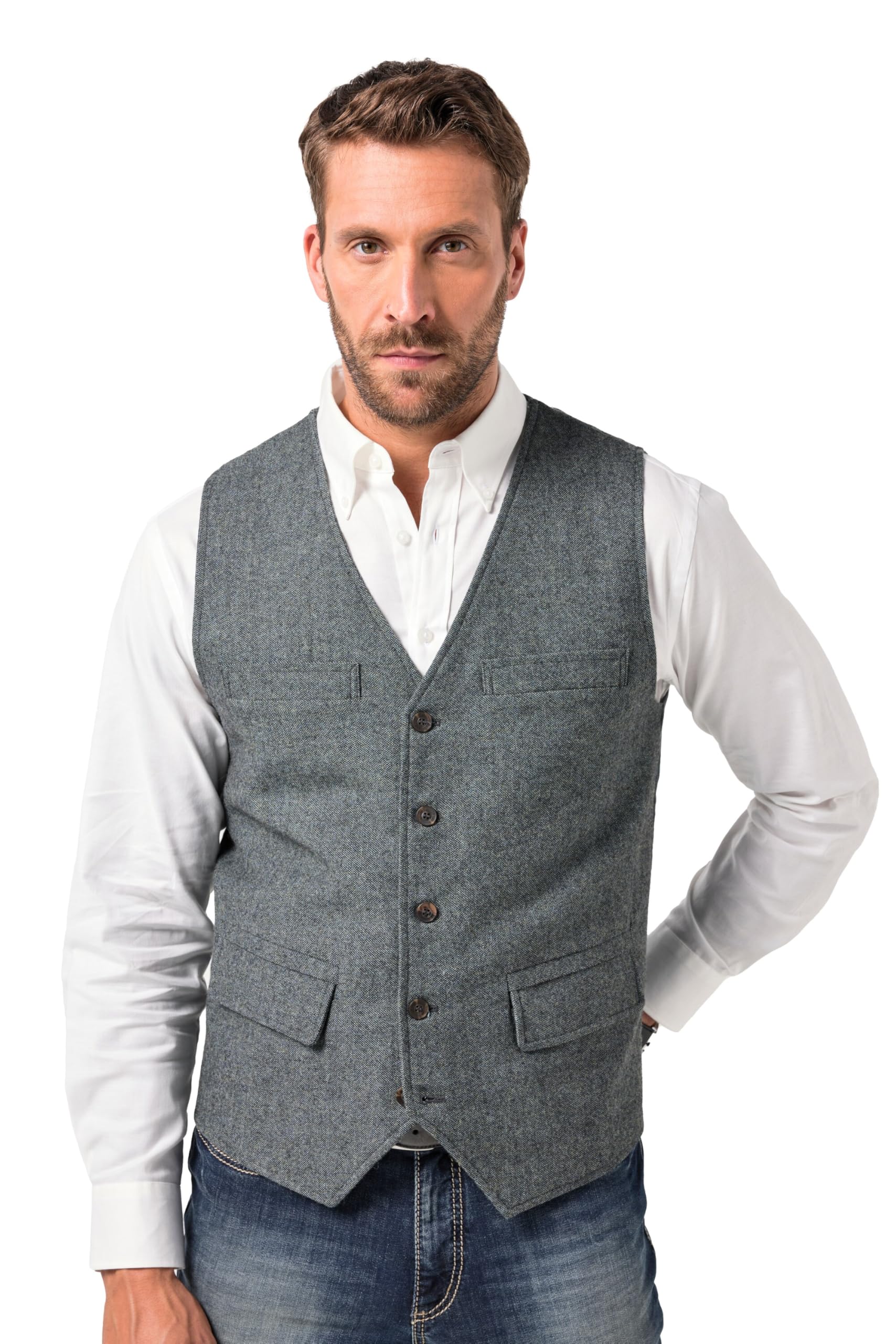 JP 1880 Herren große Größen Übergrößen Menswear L-8XL Weste, Tweed, FLEXNAMIC®, Strickrücken 841916