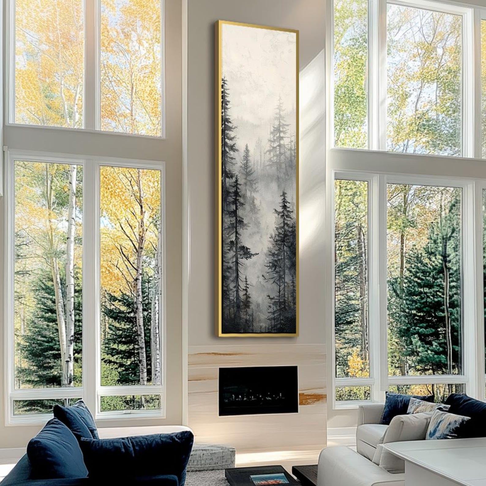 YUSUZHU Quadri su tela lunghi e stretti, quadri da parete alti e stretti, quadri da parete verticali lunghi, stampe di alberi, dipinti su tela o poster incorniciati (20x60 cm/cornice interna)