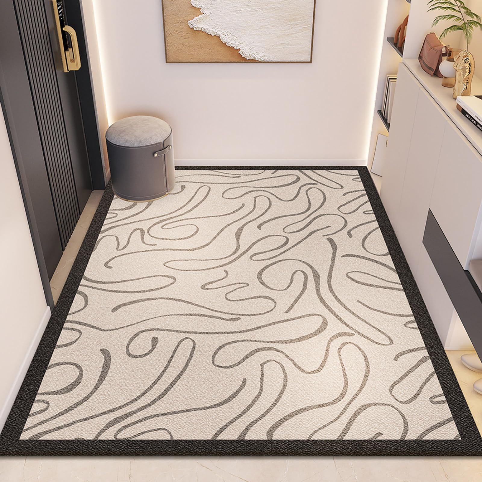 Felpudo Entrada Casa 90x150 Patrón Abstracto Beige Gris Felpudo Exterior Antideslizante Lavable Felpudos para Pasillo Cocina Puerta Jardín Decoración Alfombrilla para Entrada