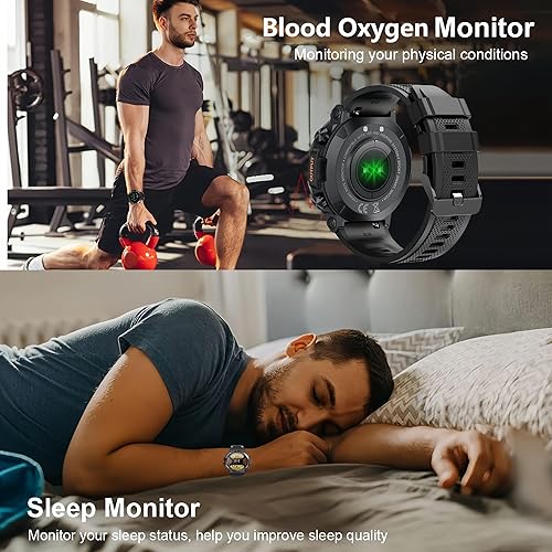 Miniatura 6 de Relojes inteligentes para hombre reloj táctico resistente de fitness con llamada respuestadial llamadas monitor de sueño SpO2 más de 100 modos