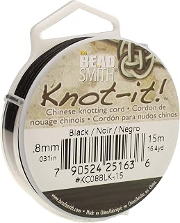 The Beadsmith Knot-it! Cord – Nylon Chinese Knotting Cord – Black Color – 0.8mm Diameter – 15-Meter Spool – Use in Macrame, Kumihimo, Shamballa Bracelets, Decorative Knots & Traditional Chinese Arts
