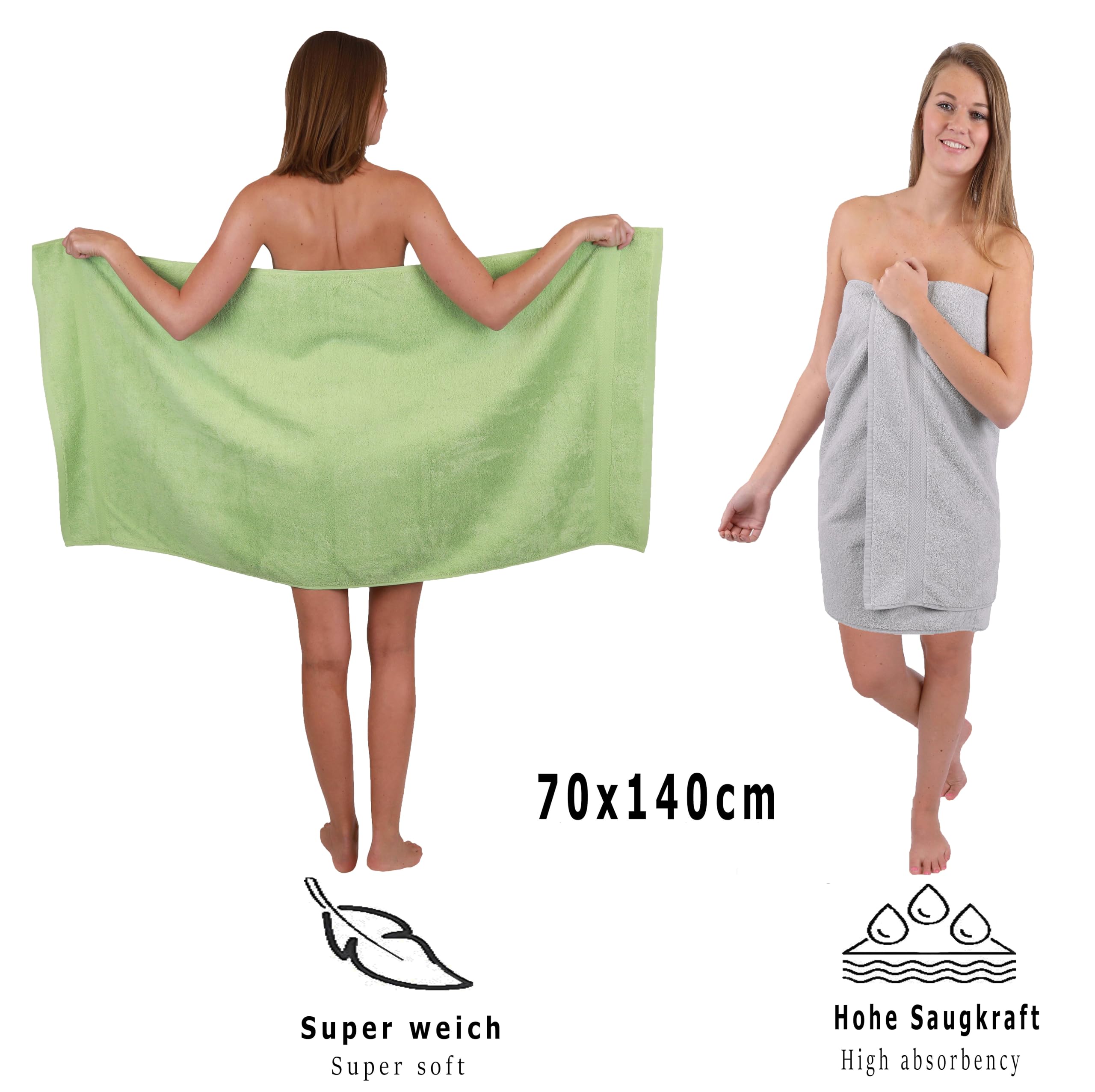 Betz Juego de 10 Toallas Classic 100% algodón 2 Toallas de baño 4 Toallas 2 Toallas de Mano 2 Toallas Cara de Color Verde Manzana y Gris Plata