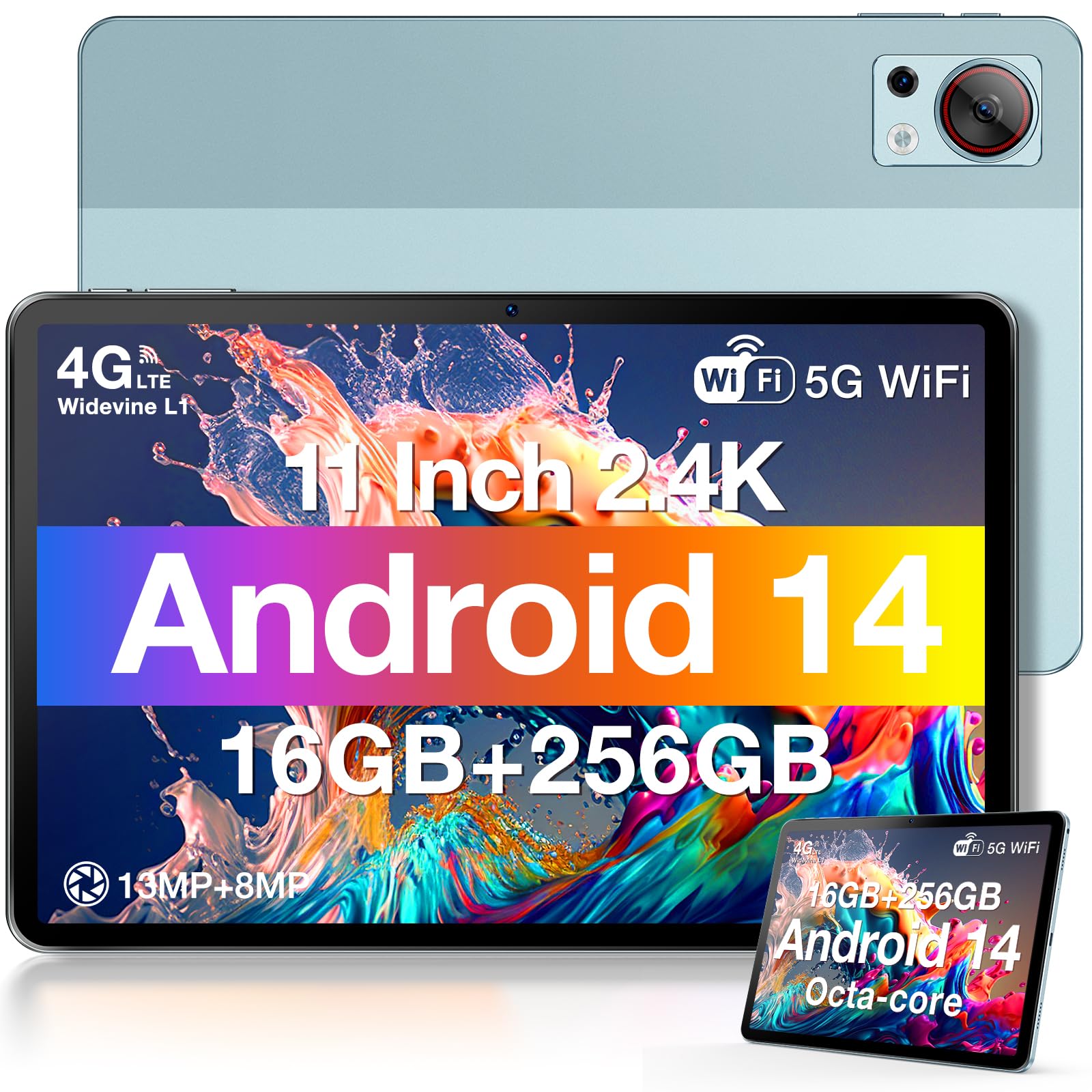 DOOGEE T30S 11 Inch Tablet, 2.4K Android 14 Tablet with 16GB RAM 256GB ROM, Octa-Core Gaming Tablets with 8580mAh Large Battery,Blue