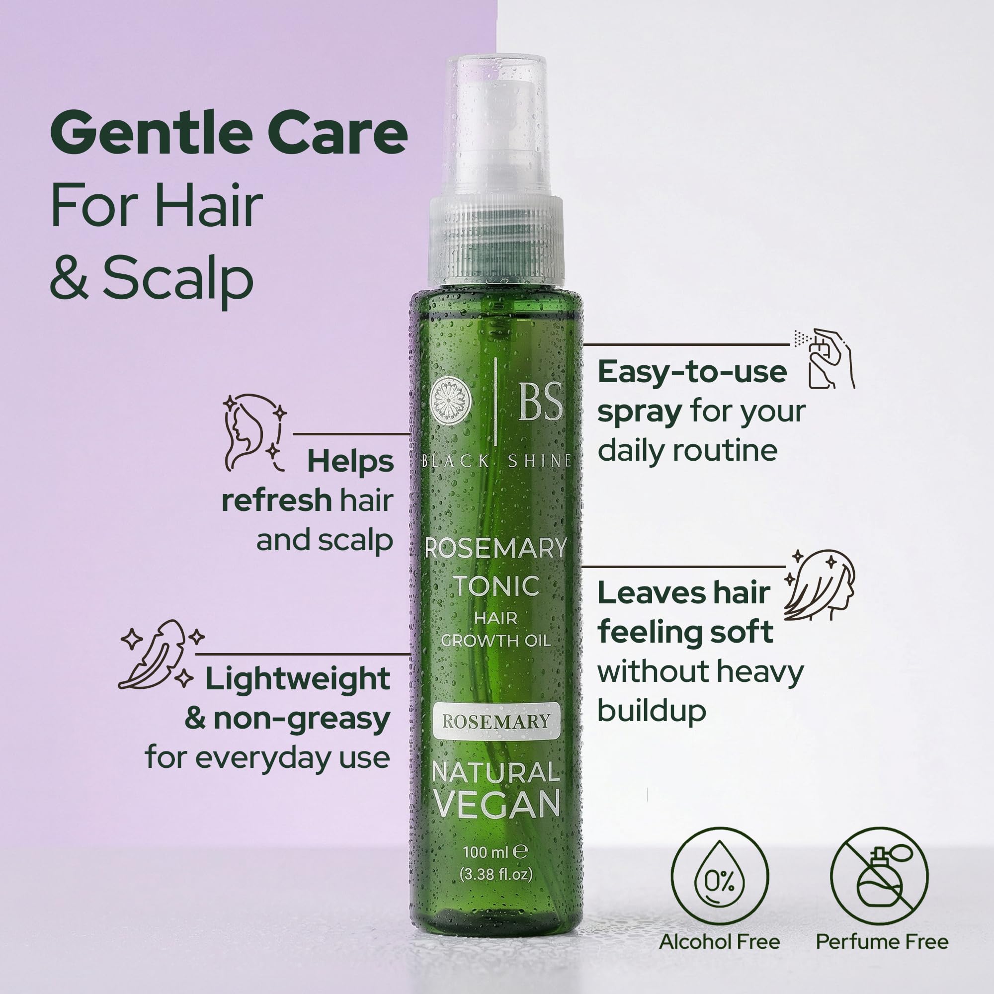 BLACK SHINE Tonique Capillaire au Romarin 100 ml | Spray Naturel Vegan à l’Hydrolat de Romarin | Soin Sans Rinçage pour Cheveux Plus Forts, Épais et Cuir Chevelu