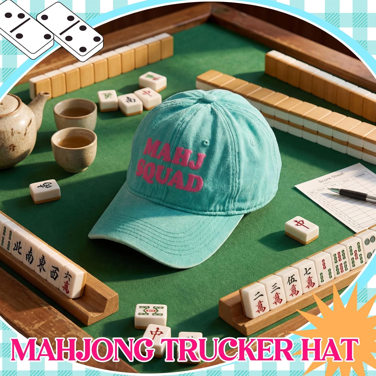 Mahjong Print Trucker Hat Mahj Squad Embroidered Cap Mahj Cap Foam Trucker Hat for Mahjong Accessories Party Gifts - Image 3