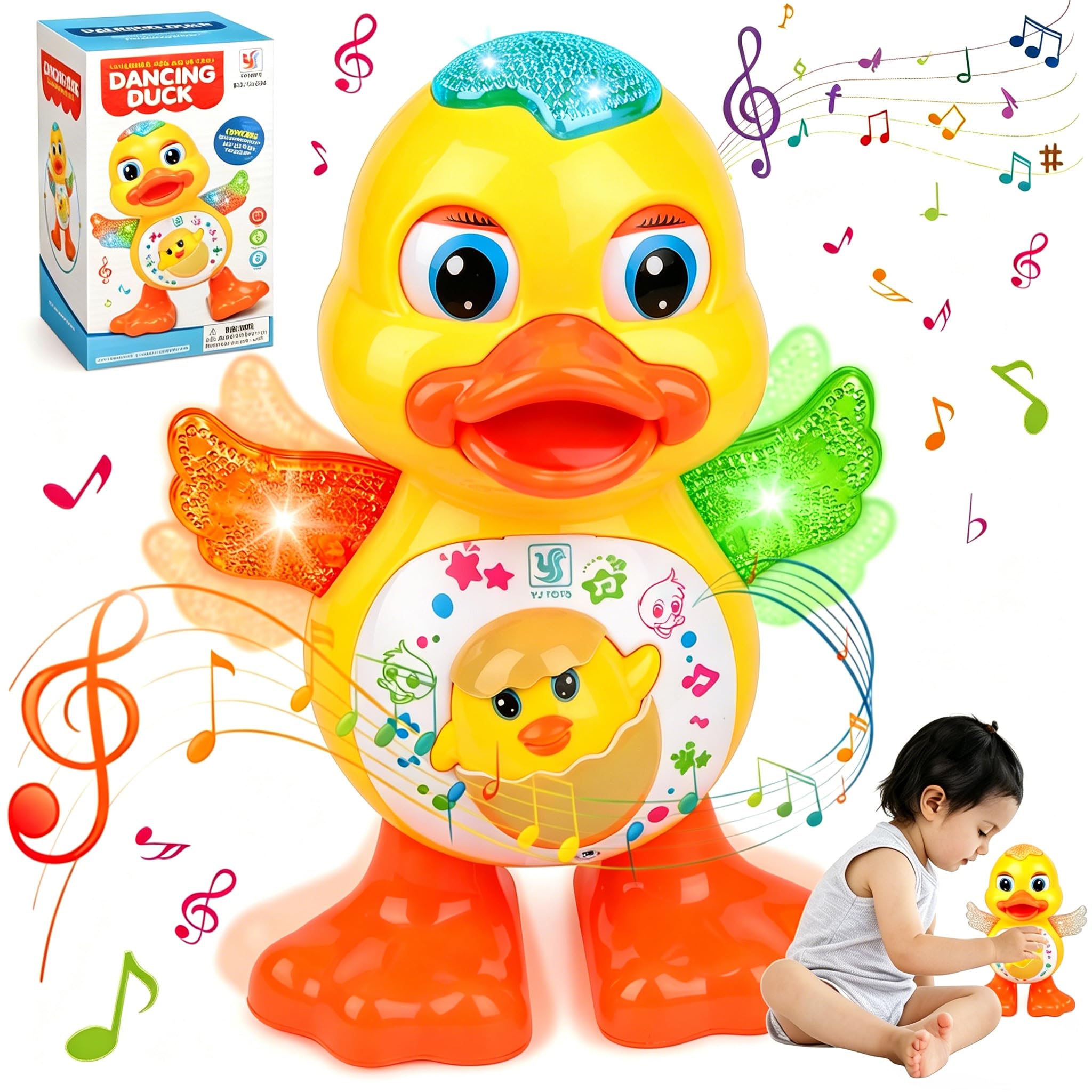 Dancing Duck Toy, Duck Toy with Music & Lights, Interactive Musical Baby Toys, Electric Light Up Crawling Ducks for Toddlers 1-3 Years Old Boys Girls, Sensory Toys Gifts for Baby 6 to 12 Months