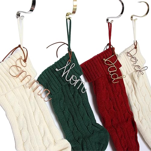 4 PCS Personalized Christmas stockings tags Metal name Tags Custom Gold White Name Tags Farmhouse Xmas Stocking Hanging Tag for Christmas Stocking