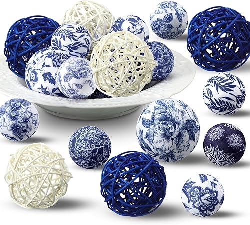 Halloscume 36 bolas decorativas de tela para cuencos de centro de mesa, bolas de mimbre de ratán de 2.4 pulgadas, esferas de decoración de 1.57