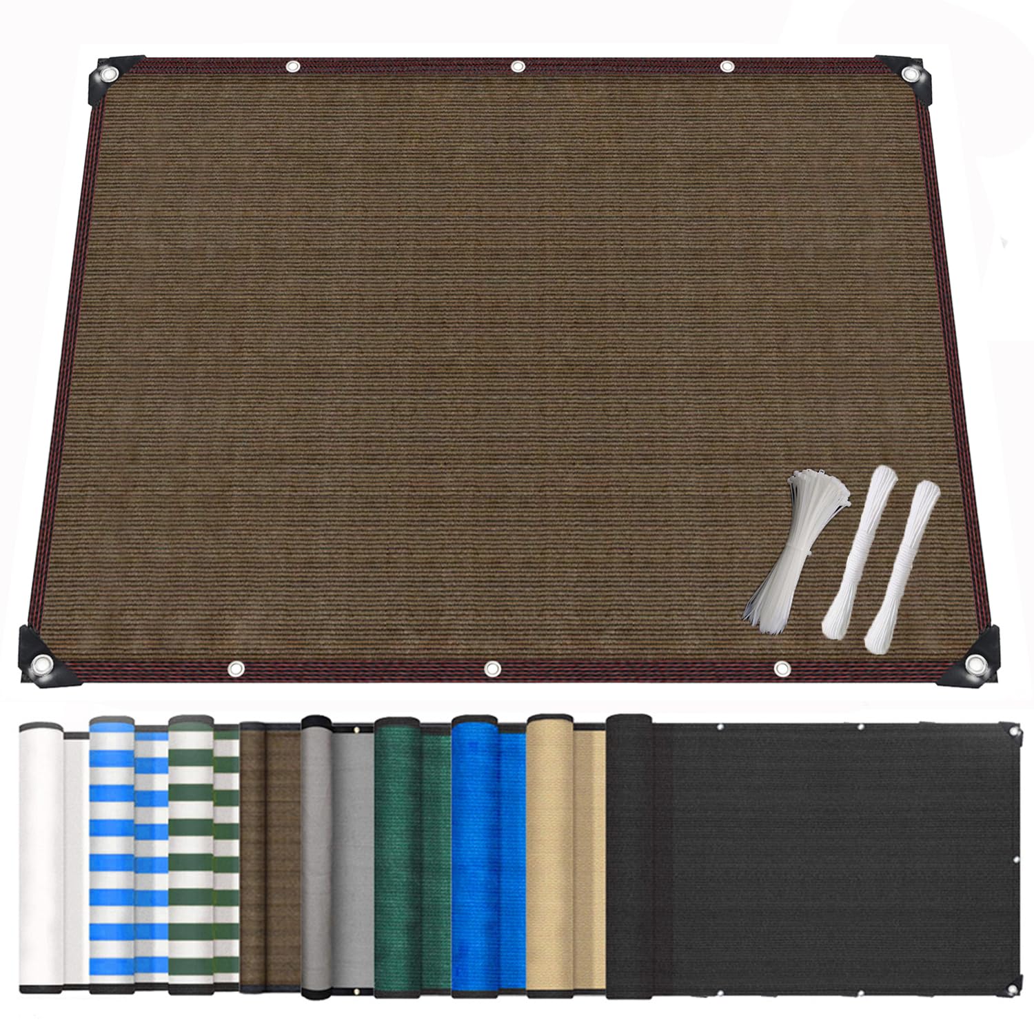 WeiHuangC Balcony Privacy Screen, 95% UV Block Windproof Sun Shade Netting with Cable Ties & Rope, Tear-Resistant Outdoor Privacy Fence Cover for Patio, Deck, Backyard, Garden & Pool Brown 0.6x7.5m