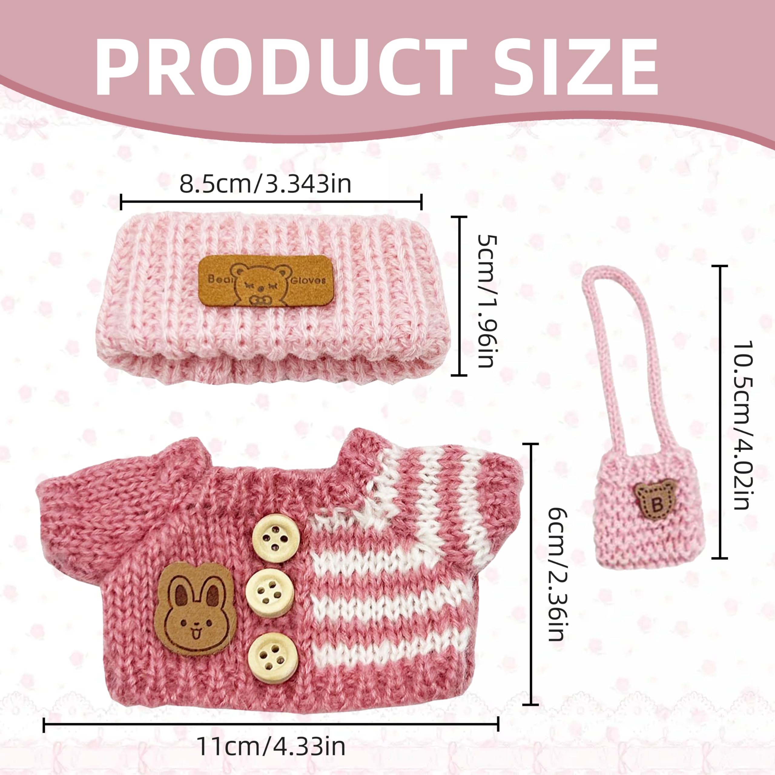 CATMEYE 2 Sets 17cm Plush Doll Outfit, Cute Knitted Dress Up Clothes with Accessories, Easy to Put On/Off, Hand Washable - Image 3