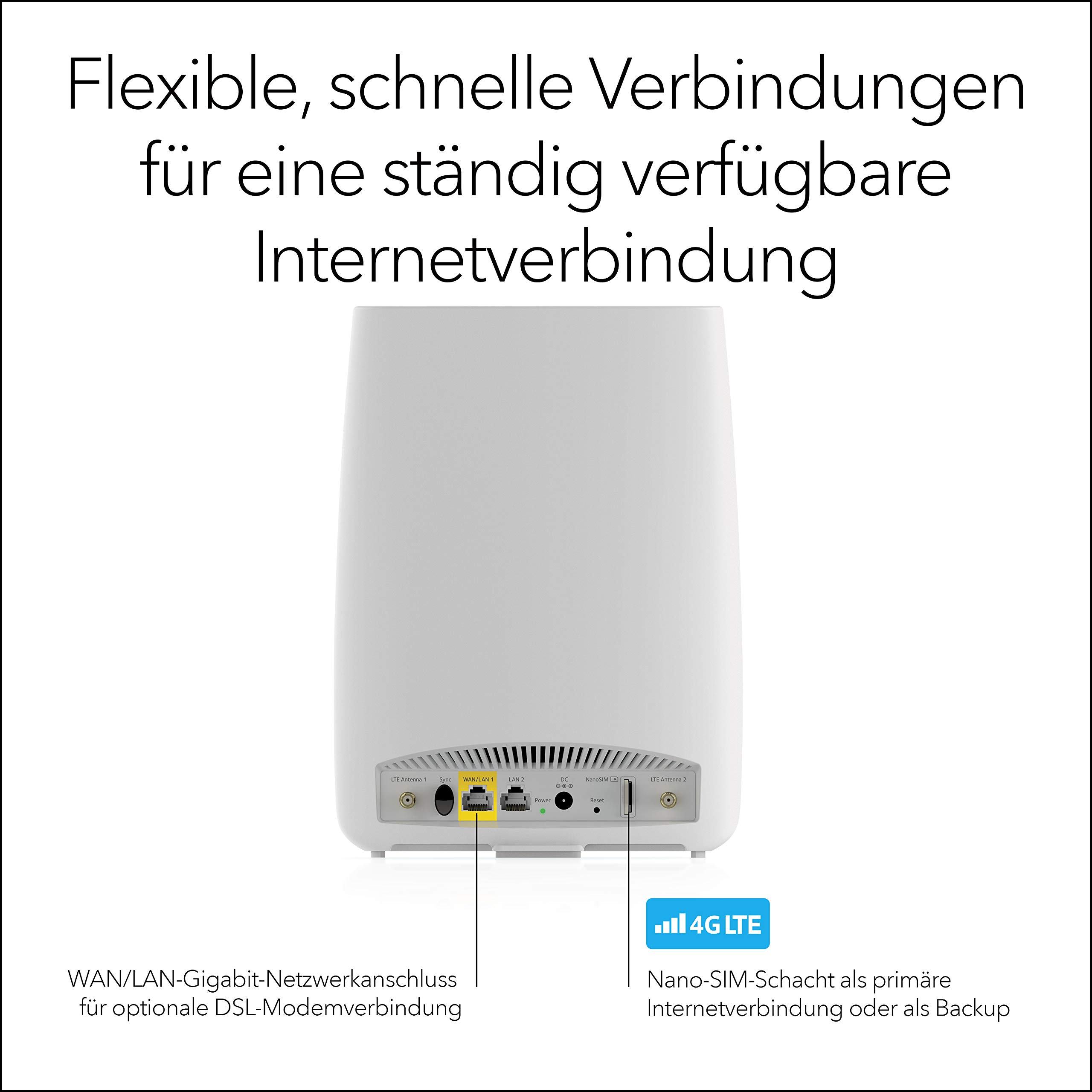 Netgear Orbi LBR20 4G LTE Router & WLAN Router mit SIM Karte | bis 1.200 MBit/s im Download | integriertes 4G LTE Modem (Cat18) | AC2200 Tri-Band WLAN | kompatibel mit Allen Mobilfunk-Providern