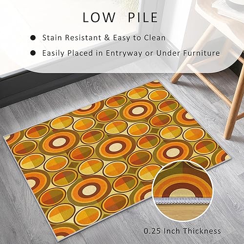 Miniatura 6 de Alfombra retro de los años 70 lavable de 5 x 8 pulgadas, diseño geométrico redondo, ultra fina y suave, para dormitorio, sala de estar, decoración