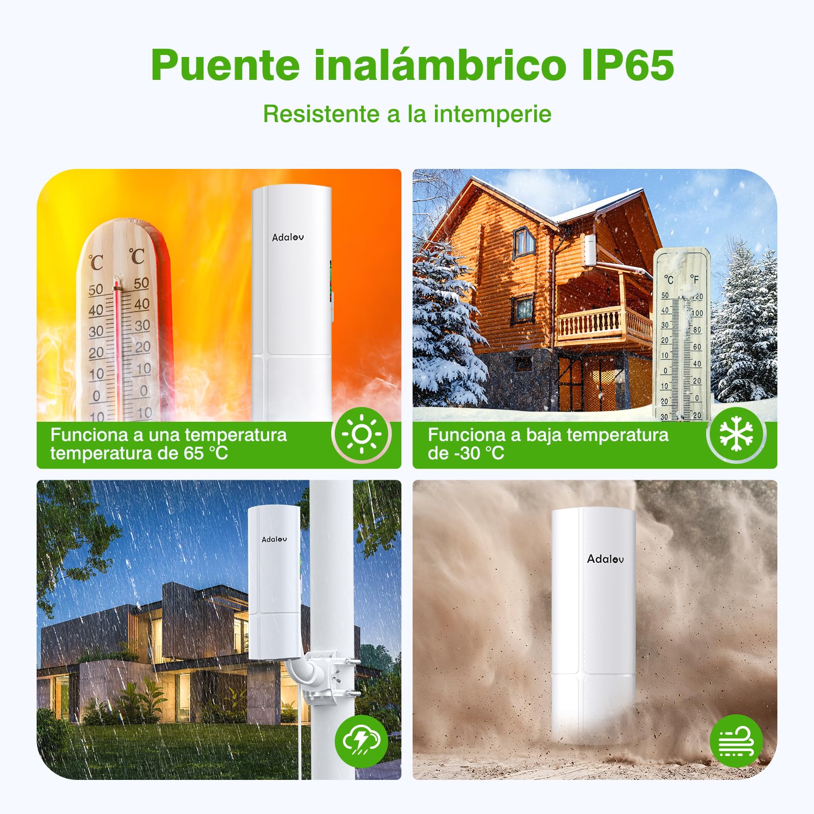 AdaLov CPE366 Puente Inalámbrico Exterior Gigabit 5.8GHz, Wireless Bridge Punto a Punto/Multipunto con Soporte, Plug and Play, Extensión de Red para CCTV/Cámaras/Jardín/Garaje/Taller, Impermeable, PoE