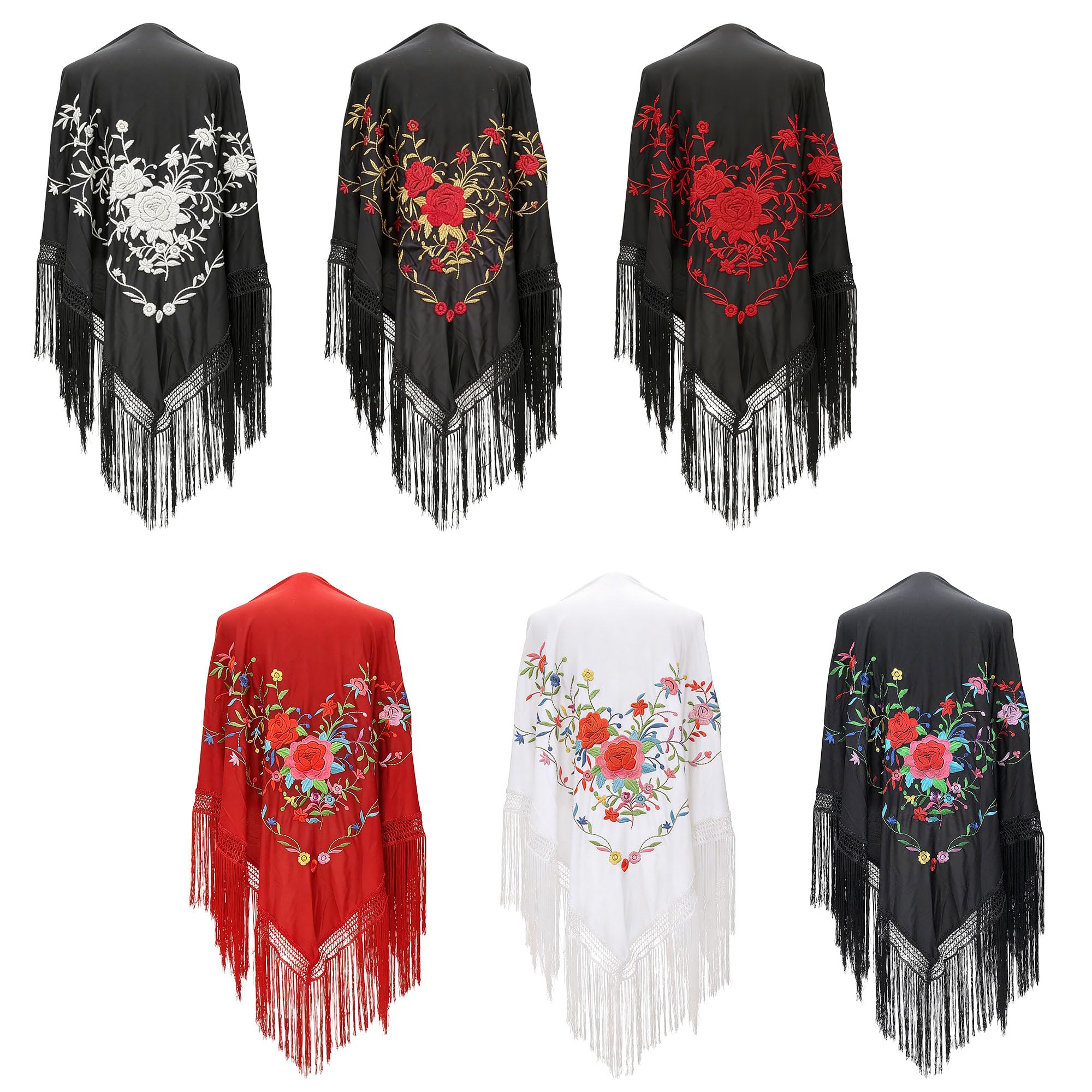 Wildarms Mantón de Sevillana Bordado con Flecos para Flamenco Feria Disfraz Baile Tradicional Mujer — view 5