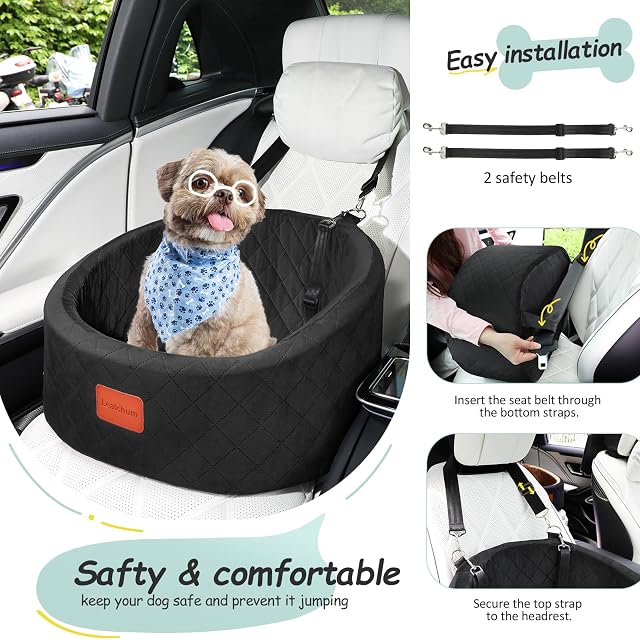 Foto 4 de 6 de Lealchum Asiento de coche para perros pequeños de hasta 30 libras