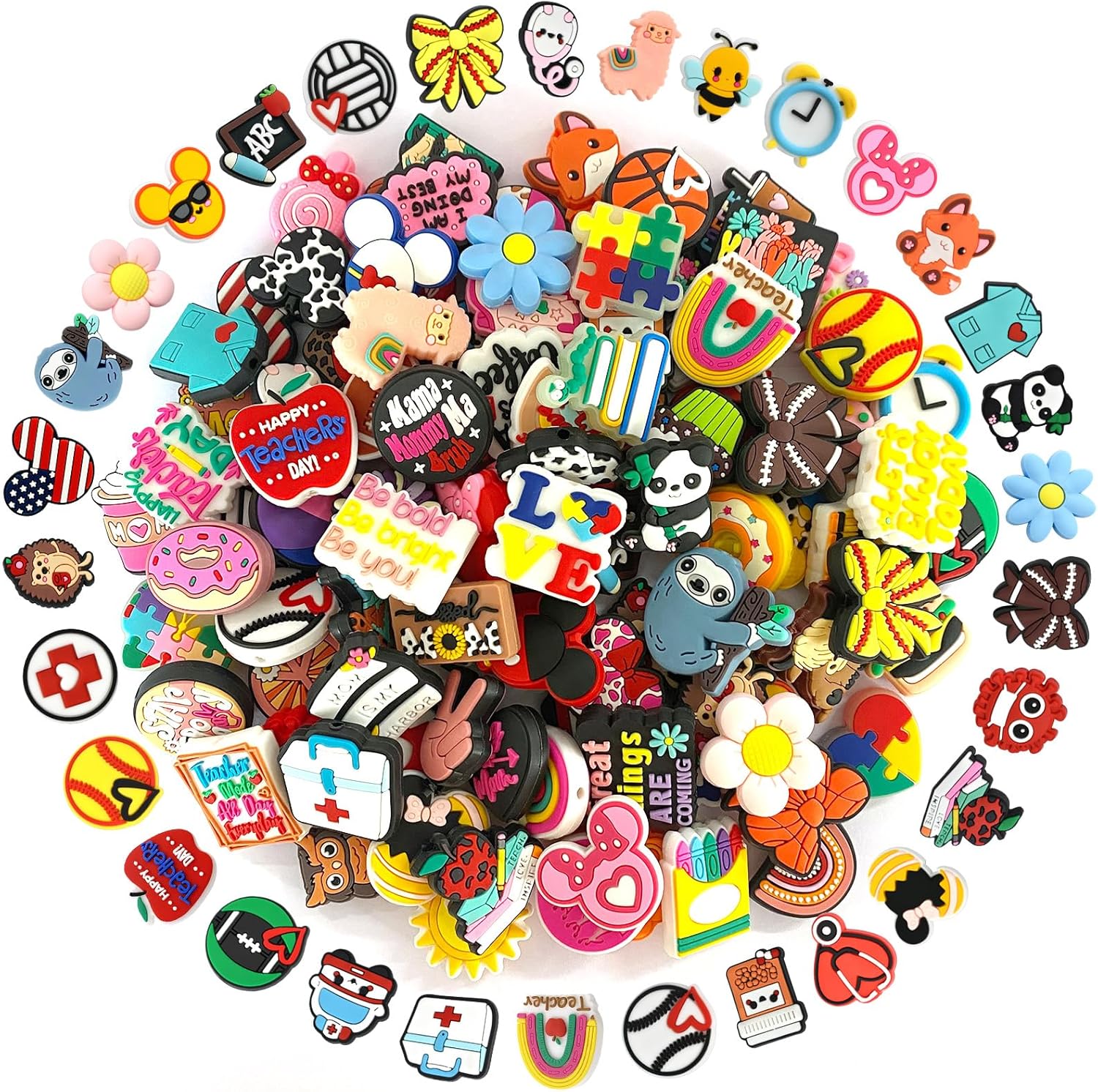 100PCS Silicone Focal Beads Bulk Animal Beads,Cute Charms for DIY Pens, Keychains, Bracelets, Necklaces, Lanyards, Beaded Pens, Silicone Beads for Crafting, and Creative Supplies