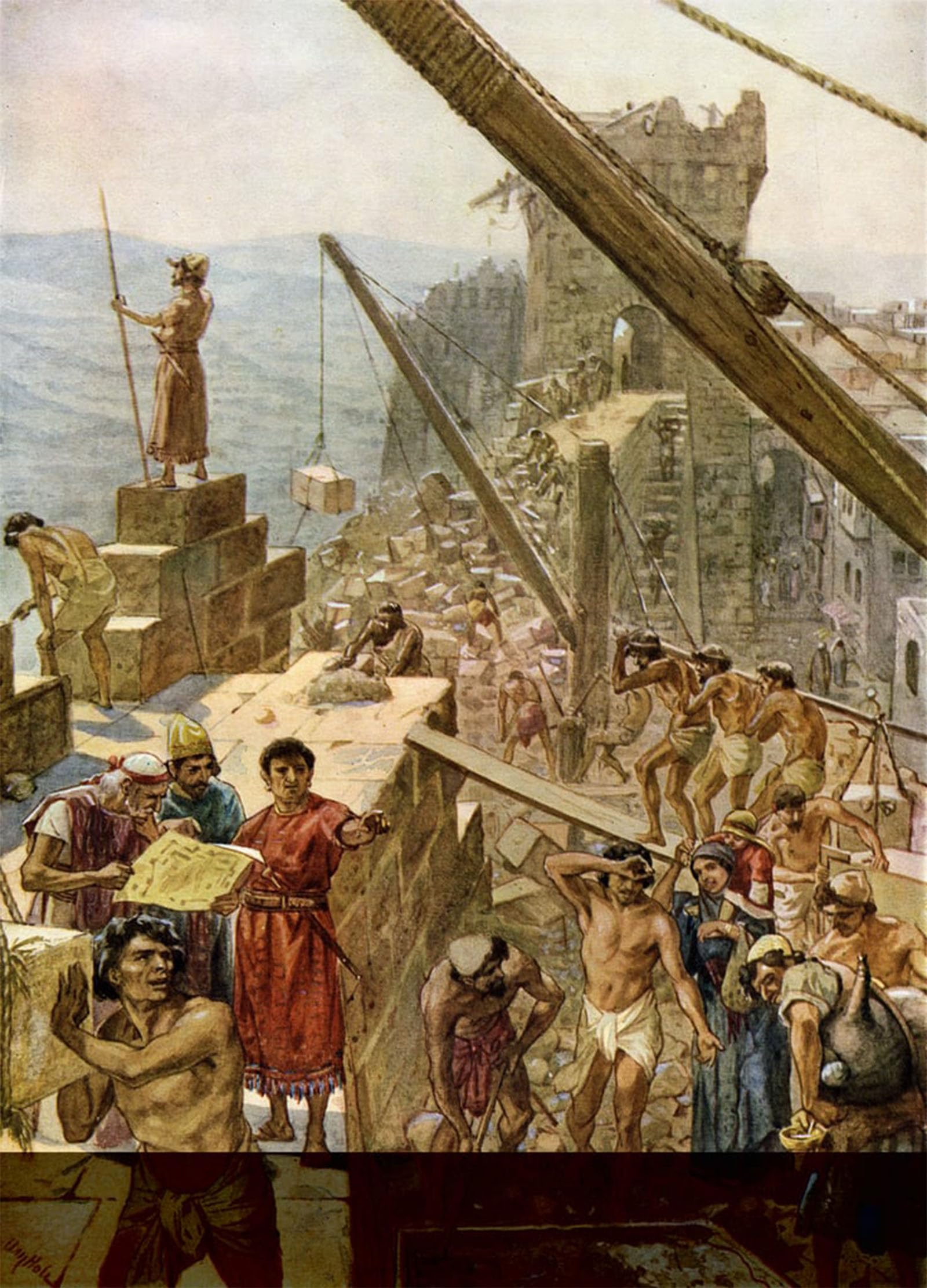 POSTERIIk Vintage Art Print Images Pictures Print Rebuilding the Walls of Jerusalem Under Nehemiah Bible by William Brassey Hole Modern Colour Posters for Office Home Decor 60x90cm
