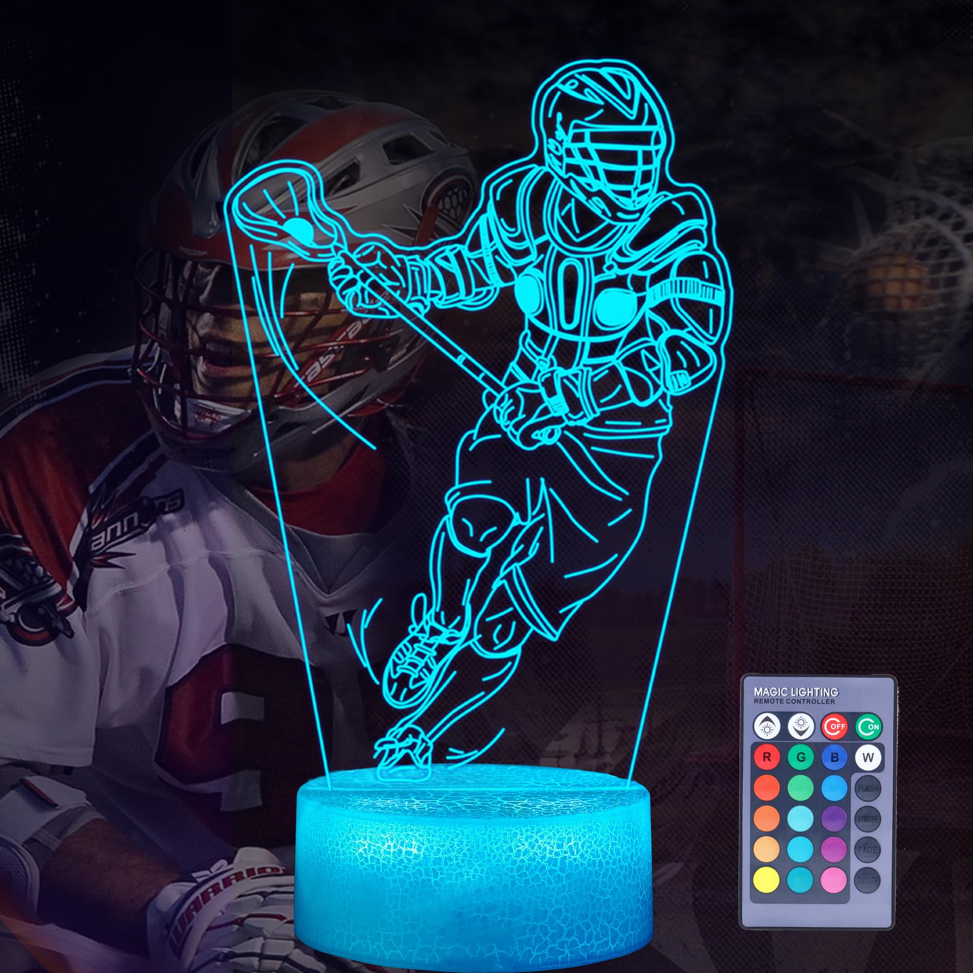 POSSHE Lacrosse Gifts for Men, Lacrosse Night Light with Remote Control, 16 Colors Changing, Timer, RGB Flashing Mode and Dimmable, Gifts for Boys Christmas Decor