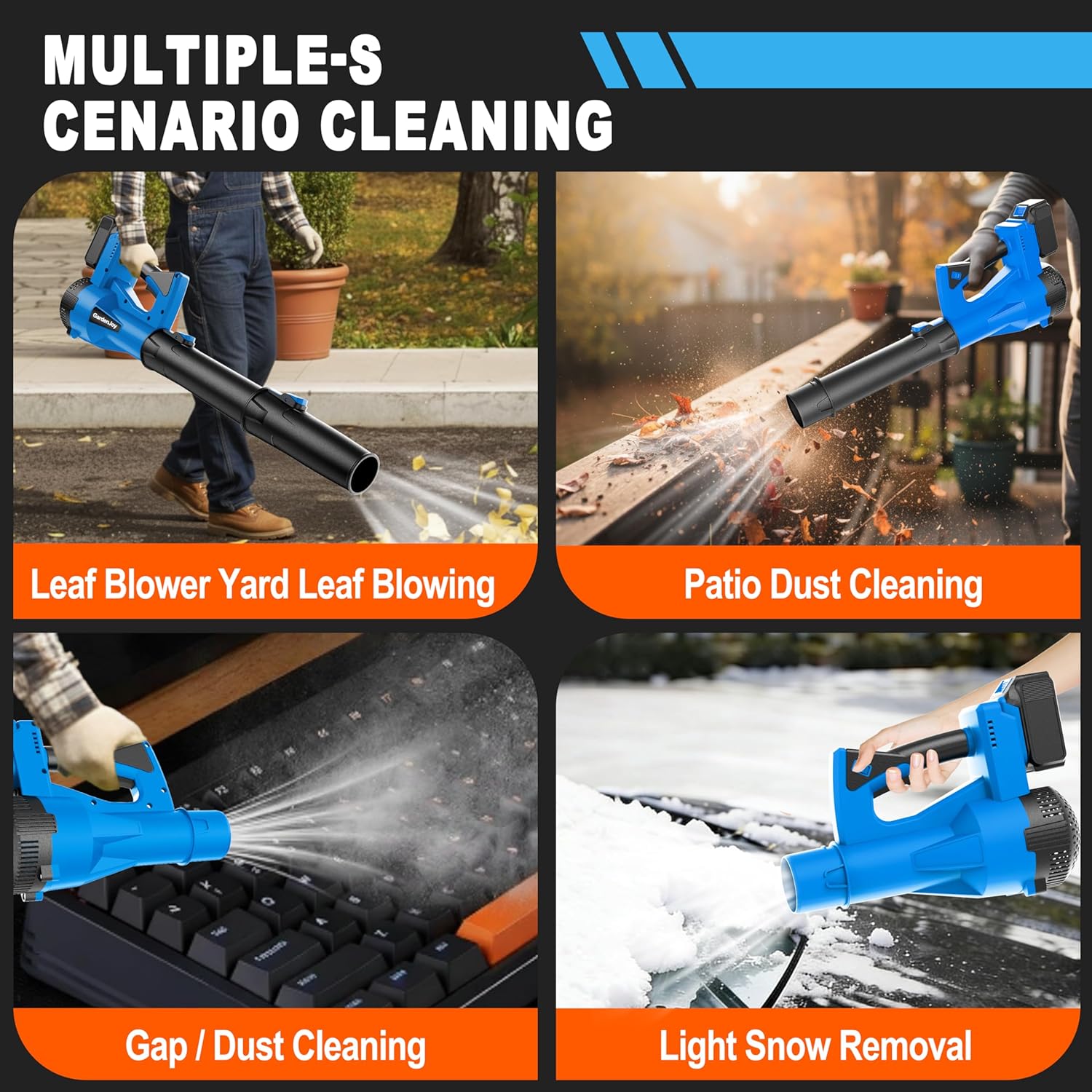 Leaf Blower Cordless, 21V 500CFM 150MPH Powerful Electric Leaf Blower with 2x3.0Ah Batteries & Charger, 6 Speed Modes Lightweight Handheld Blower for Lawn Care, Leaves, Dust, Car Cleaning, Blue