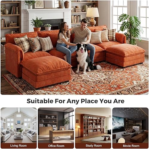 Miniatura 3 de ELUCHANG Sofá modular en forma de U de 153 pulgadas con almohada, sofá de asiento profundo para sala de estar, sofá moderno de 6 asientos con