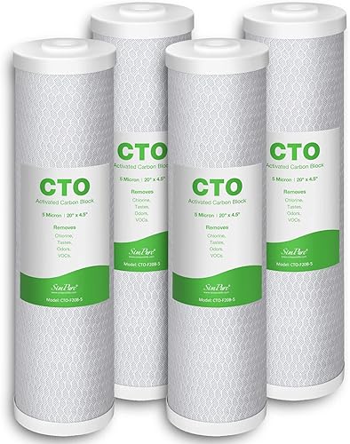 SimPure Cartuchos de filtro de agua para toda la casa, 5 micrones, 20 x 4.5 pulgadas, bloque de carbón activado CTO, para DB20P, FC25B, CTO20BB,