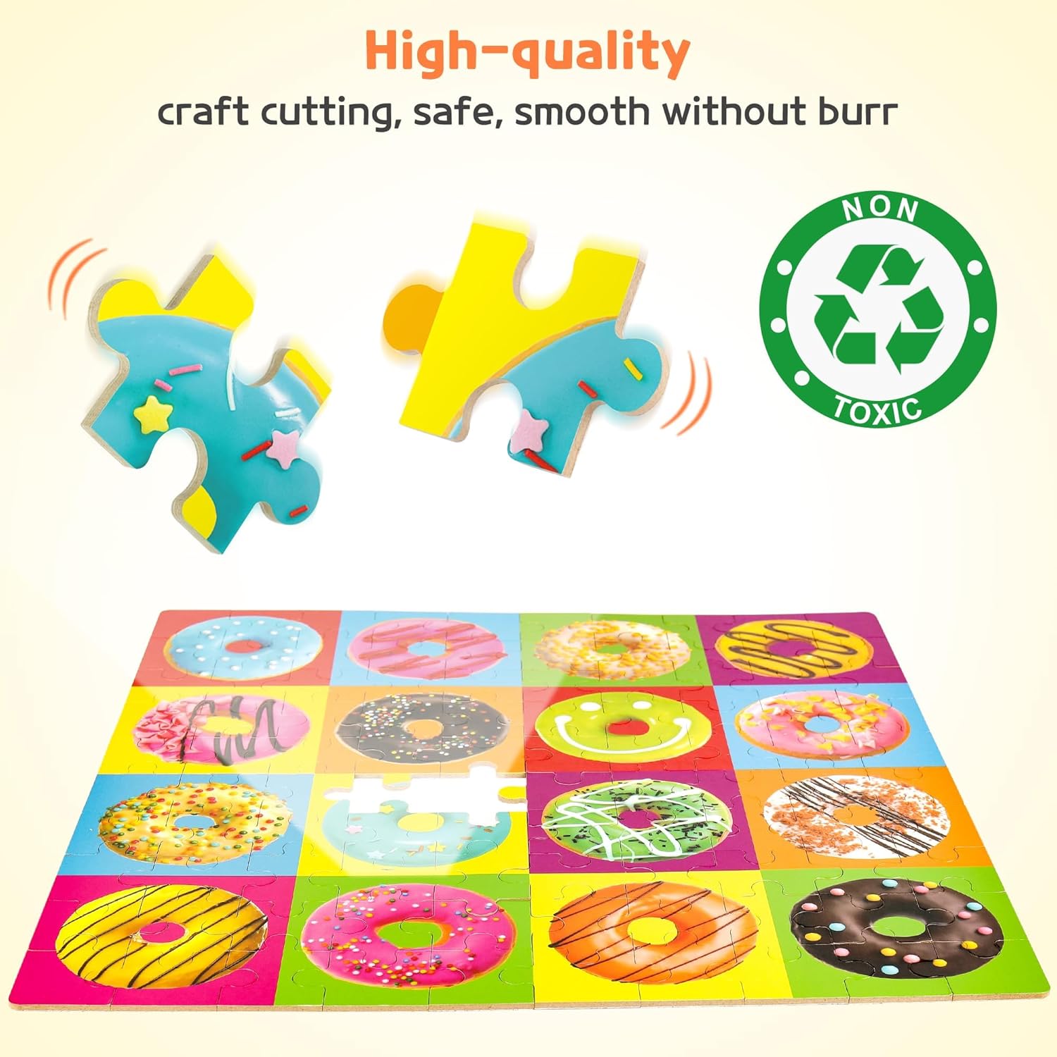 SYNARRY 100 Piece Wooden Puzzles for Kids Ages 4-8, Donuts Jigsaw Puzzle for Kids Ages 4-6 8-10 Teens, Educational Puzzles for 4 5 6 7 8 9 Years Old Boys Girls, Easter Basket Stuffers Gifts for Kids