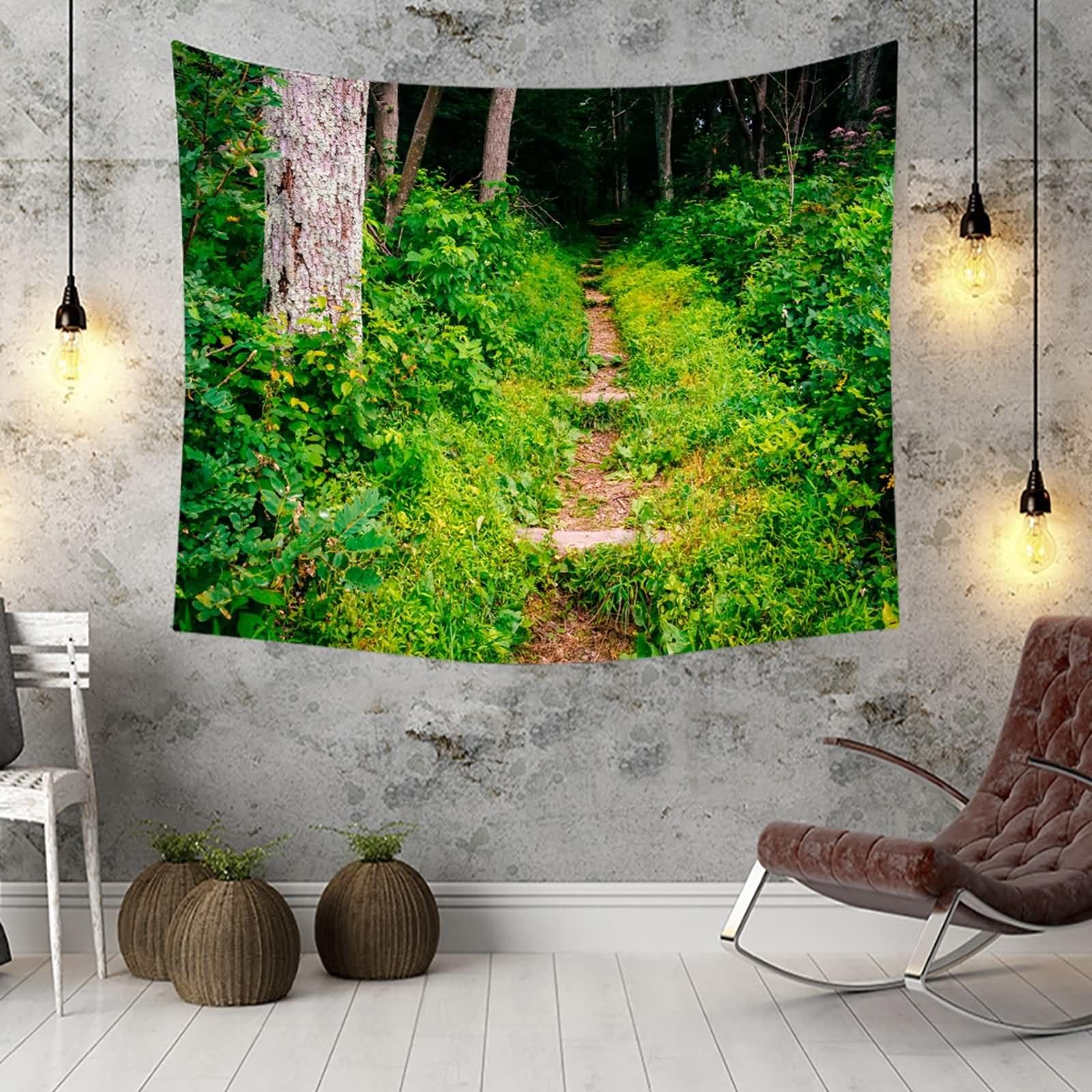 Homxi Dywan ścienny, 260 x 240 cm, ścieżka leśna, krajobraz, dekoracja ścienna, poliester, zielony, brązowy