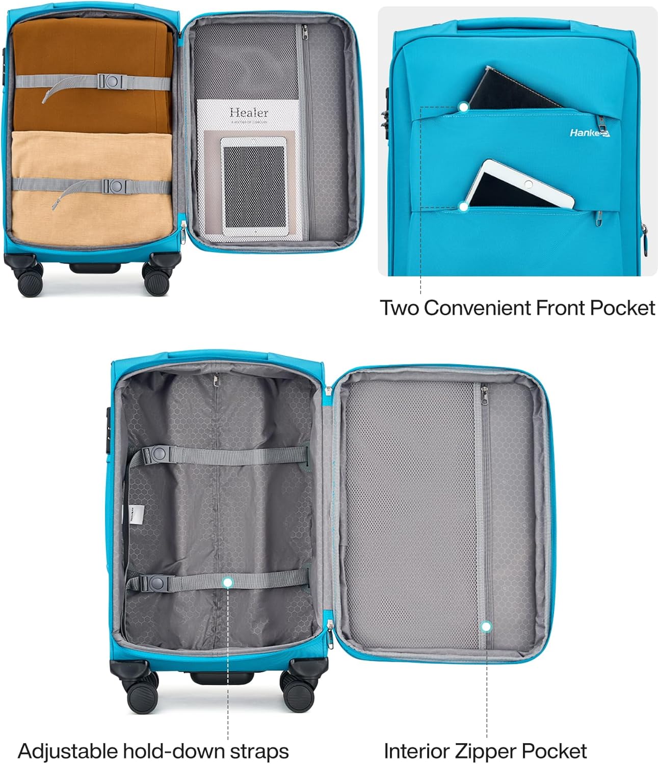 Hanke 28 Inch Luggage with Spinner Wheels Expandable Large Suitcase with Wheels Softside Check in Luggage Rolling Suitcase with Lock Lightweight Travel Luggage for Men and Women.(Caribbean Blue)