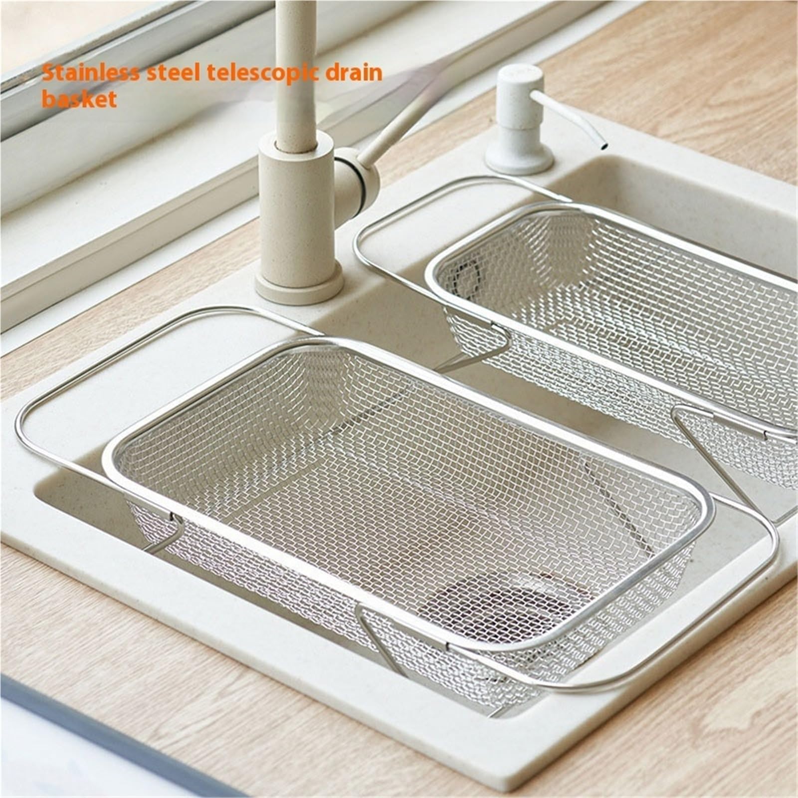 Escurridor de Platos Cesta de Drenaje especializada Acero Inoxidable, Fregadero Cocina, Lavabo retráctil for Lavado Verduras, escurridor vajilla(Large-Basket)