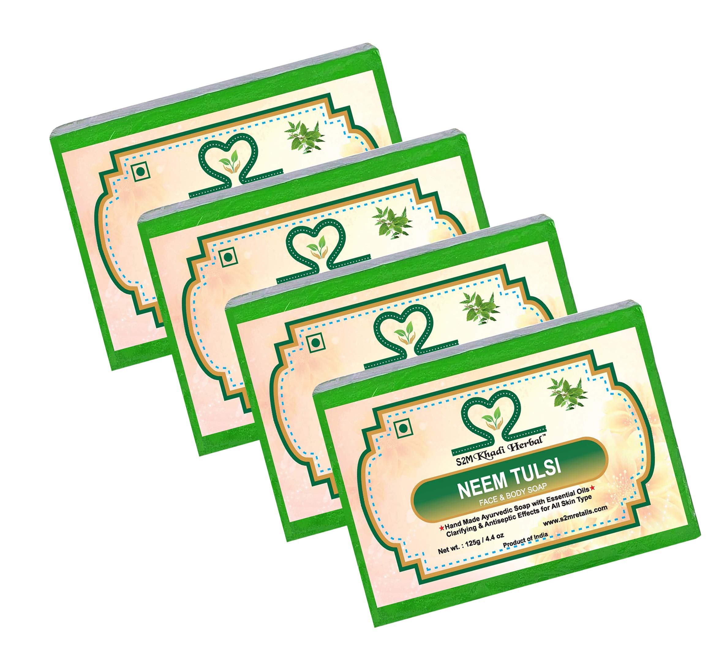 Khadi Neem Tulsi Soap 125 gm (Pack of 4) by Parvati Gramodyog Herbal Products - Made in India