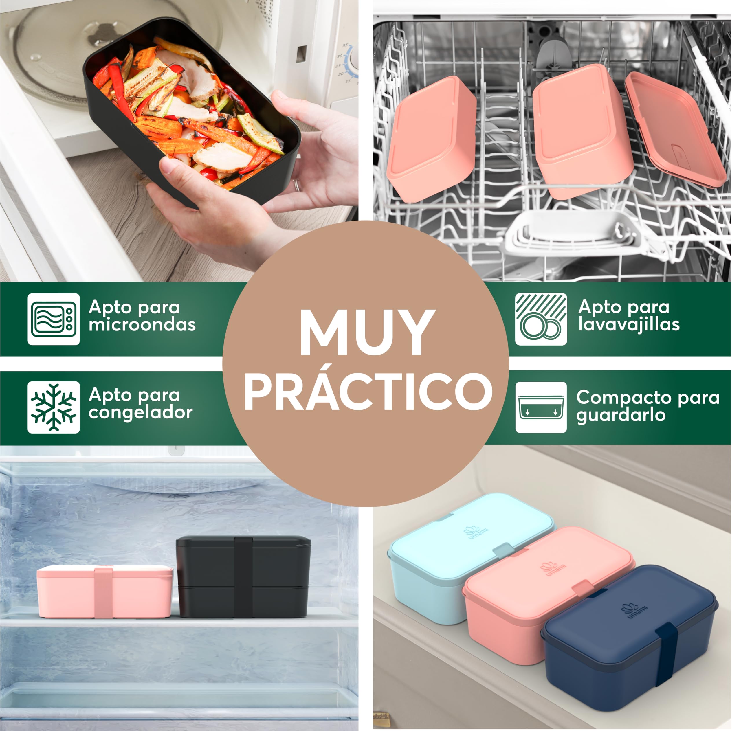Umami Lonchera Bento, todo en uno, caja bento para adultos, recipientes de preparación de comidas para hombres y mujeres