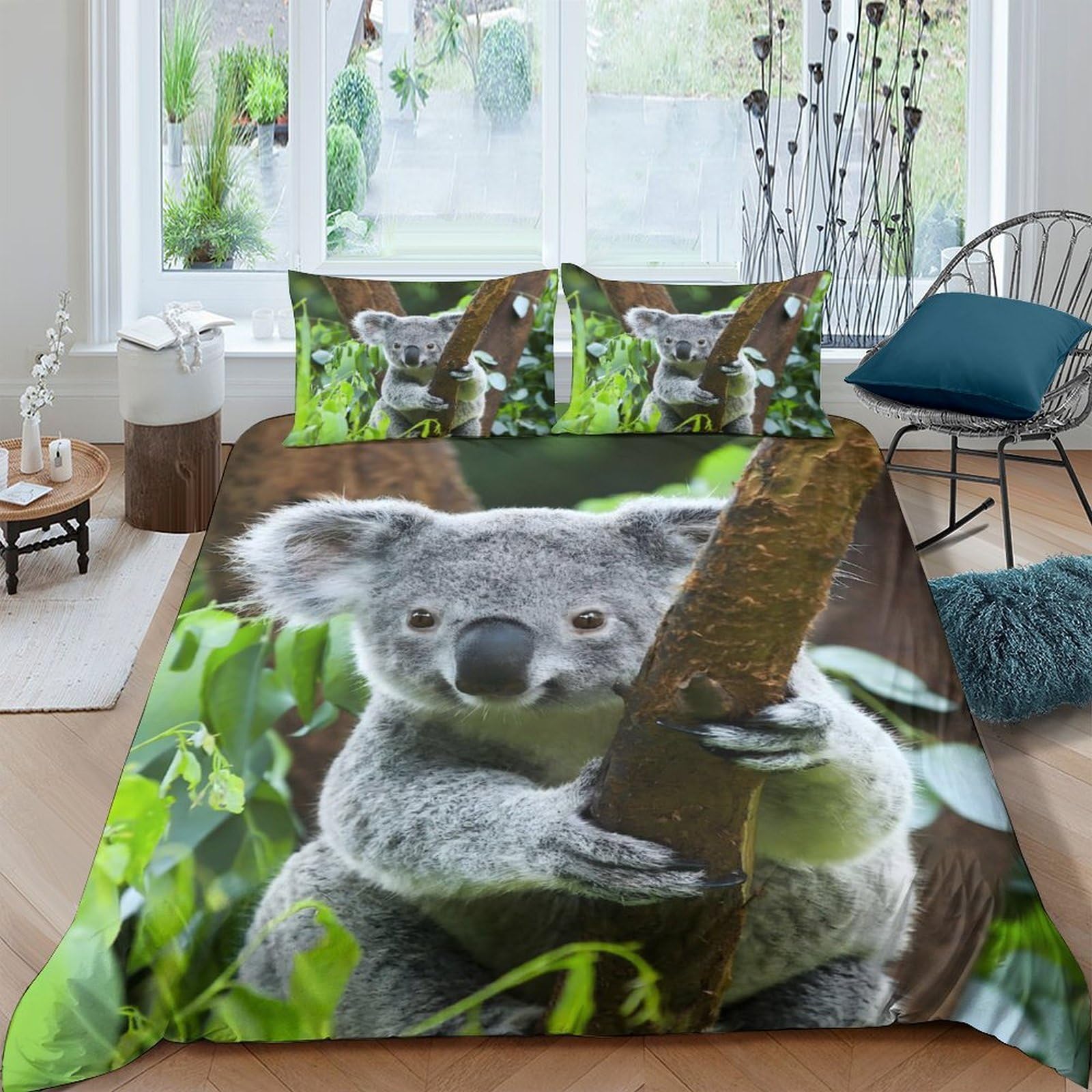 Ctjqhvkz Style-3 3D Printed Koala Forest Fitted Sheet Microfiber Soft Bedroom Decor Animal Bed Cover For Home Guest Room Dorm Single（135X200cm）