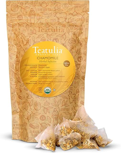Teatulia Organic Chamomile Tea Bags (50 Pyramid Tea Bags) | 100% Compostable | Sustainably Grown In Egypt