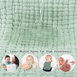 Looxii Muslin Burp Cloths 100% Cotton Muslin Cloths Large 20\'\'x10\'\' Extra Soft and Absorbent 6 Pack Baby Burping Cloth for Boys and Girls White+Green