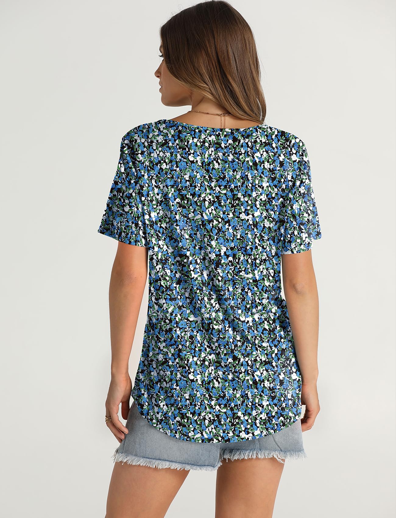 OFEEFAN Top estivi da donna 2025 Magliette a maniche corte alla moda T-shirt girocollo con punto smock