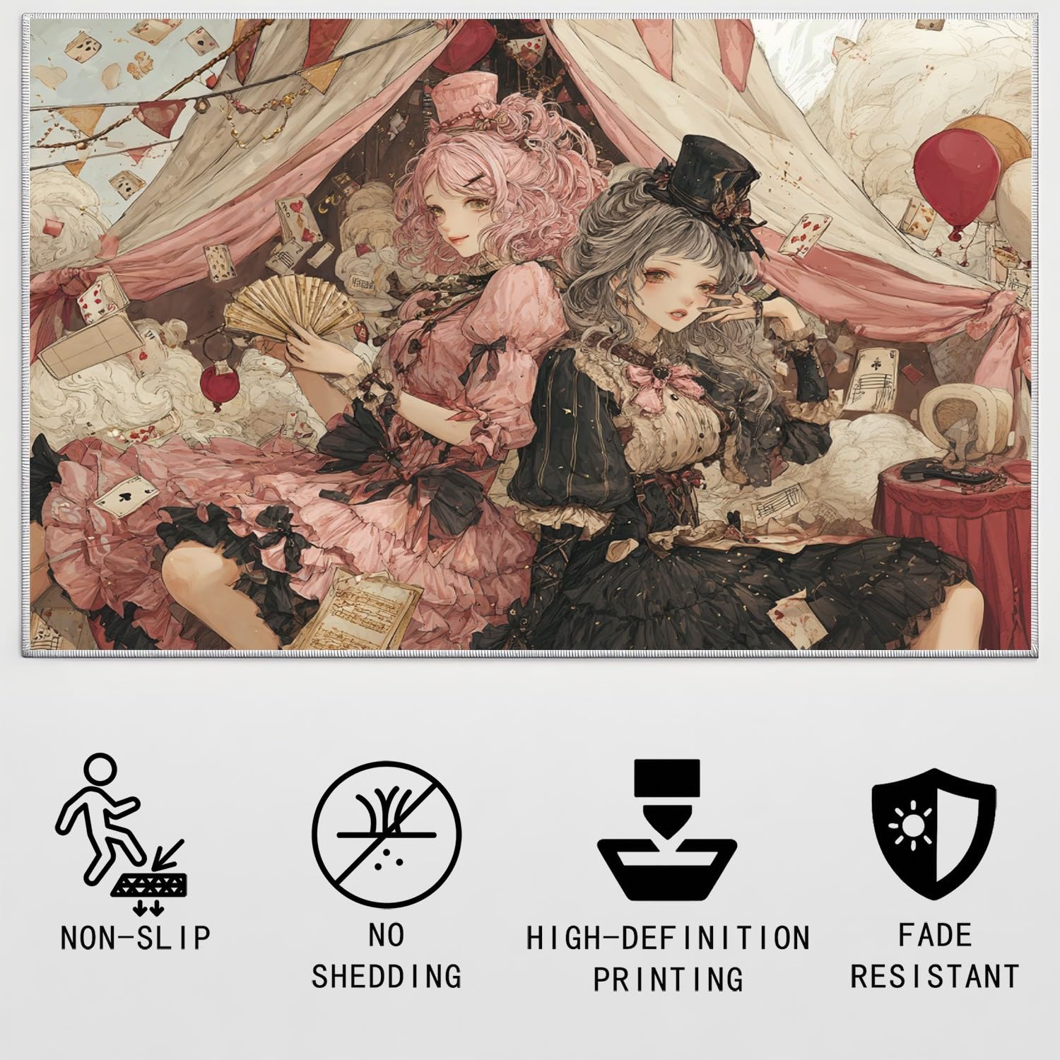 Generico Tappeto Anime Ragazza Carte Da Gioco Circo per soggiorno 50 x 80 cm Tappeto a pelo corto per sala da pranzo, Tappeti lavabili in lavatrice, Antiscivolo per cucina Rosso Rubino