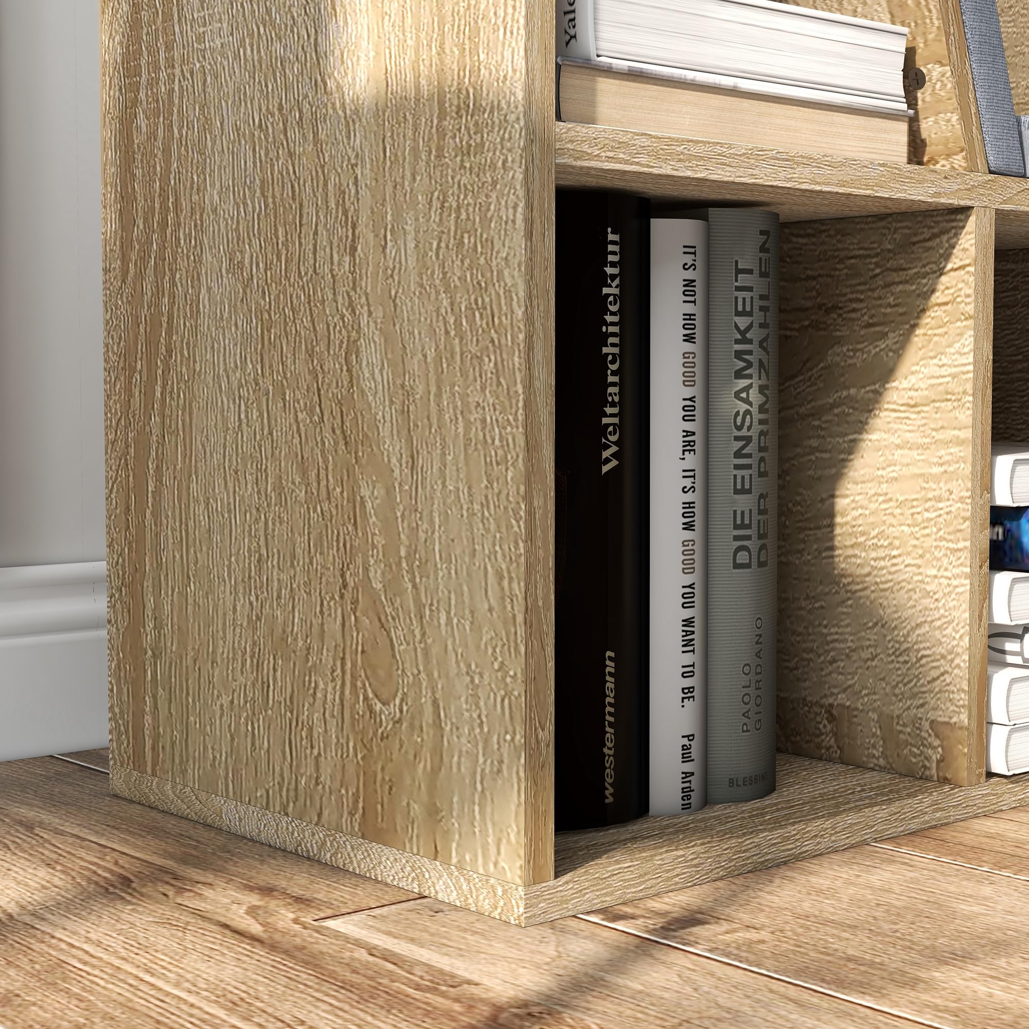 HOMCOM Bibliothèque Banc 2 en 1 avec Coussins de siège, étagère Cube 6 Compartiments Ouverts et 2 Niveaux, Meuble de Rangement pour Salon, Chambre à Coucher, Bureau, 102 x 30 x 61 cm, chêne