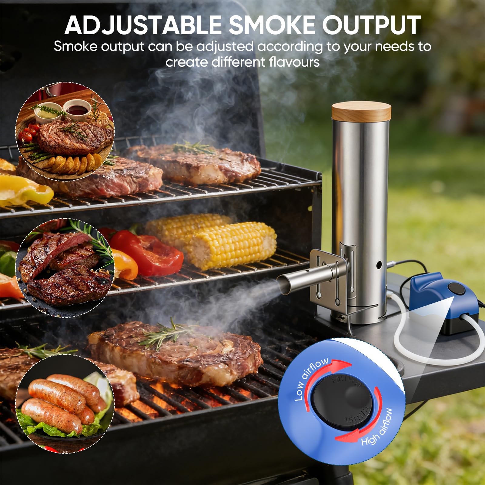 Generatore di fumo freddo in acciaio inox con pompa – Generatore di fumo per affumicatura a freddo di pesce, carne, formaggio, compatto e con fumo continuo fino a 4 ore