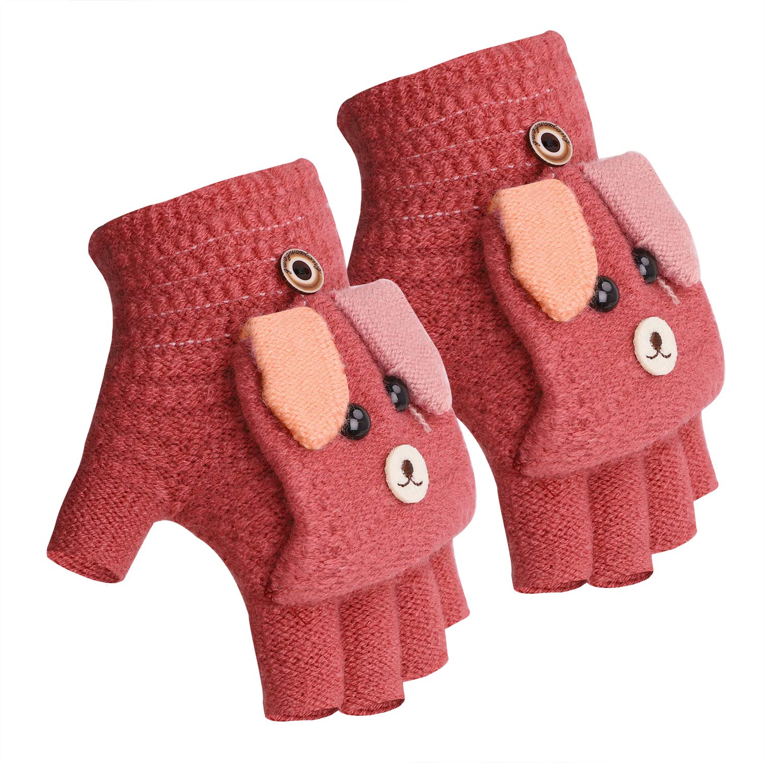 Kind Flip Cover Handschoenen, halve vinger Cartoon Houd Warm Winter Outdoor Ouder-kind Grijze Hand Warmer 16 * 7.5CM, 19.5 * 8CM