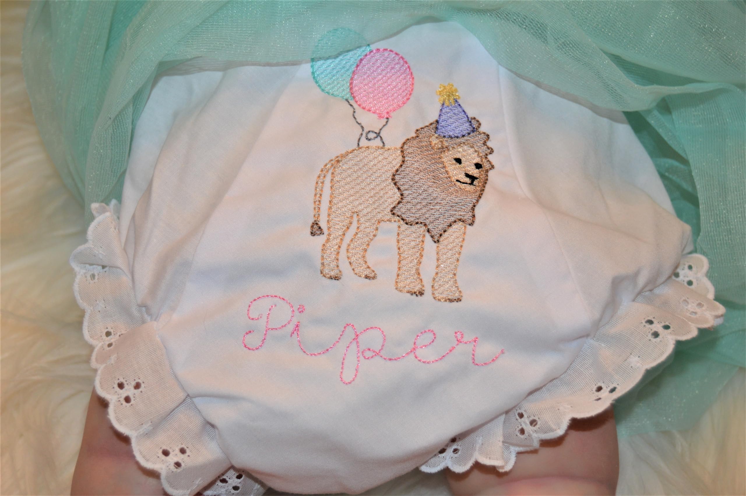 Party Animal Birthday Bloomers for Girls Personalized Lion with Balloons Zoo Safari Diaper Cover