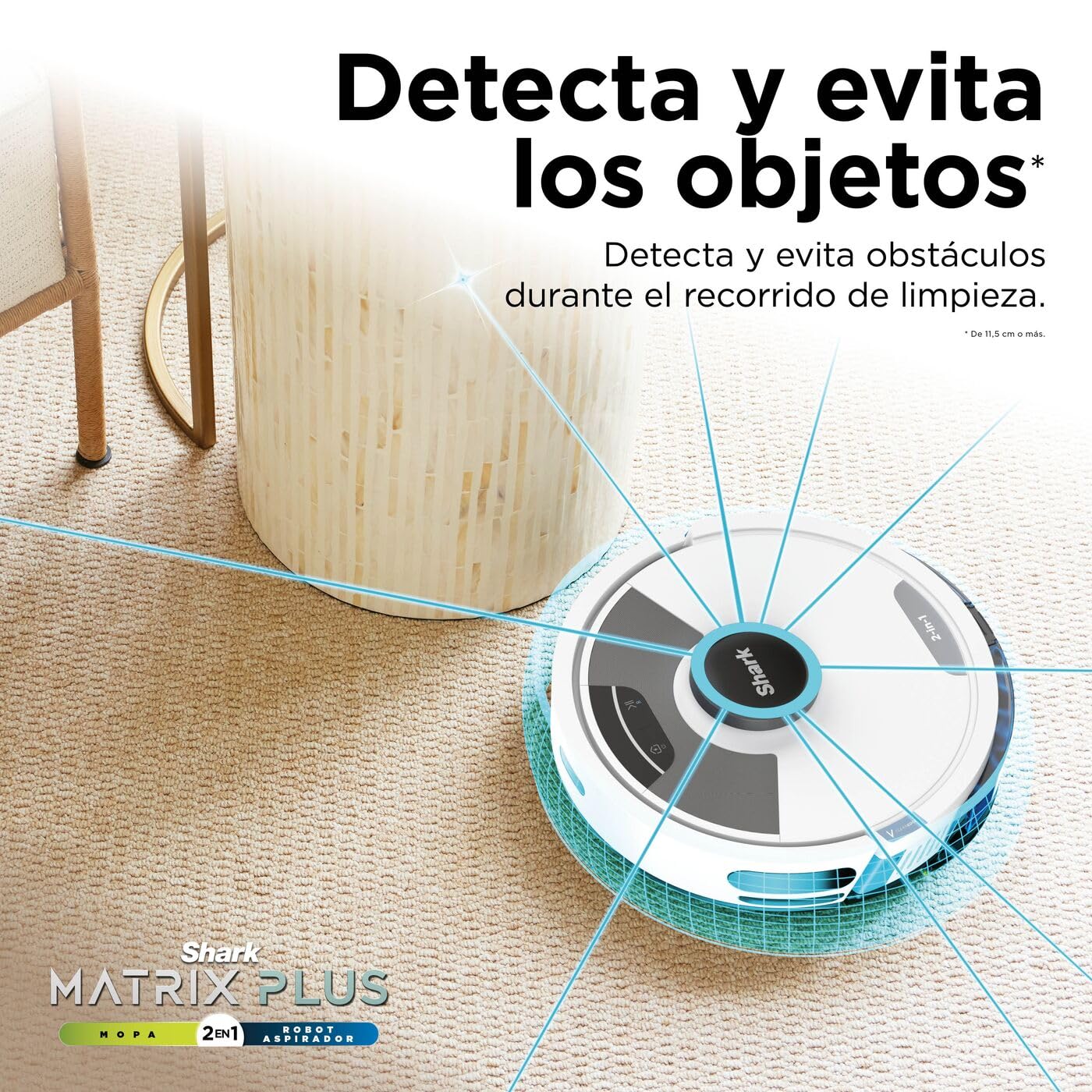 Shark Matrix Plus, Robot Aspirador y Mopa 2 en 1, Blanco, RV2620WAEUWH | Vaciado Automático, Mapeo LiDAR y Tecnología CleanEdge, para Alfombras, Suelos y Pelo de Mascotas, Autocarga, WiFi/App