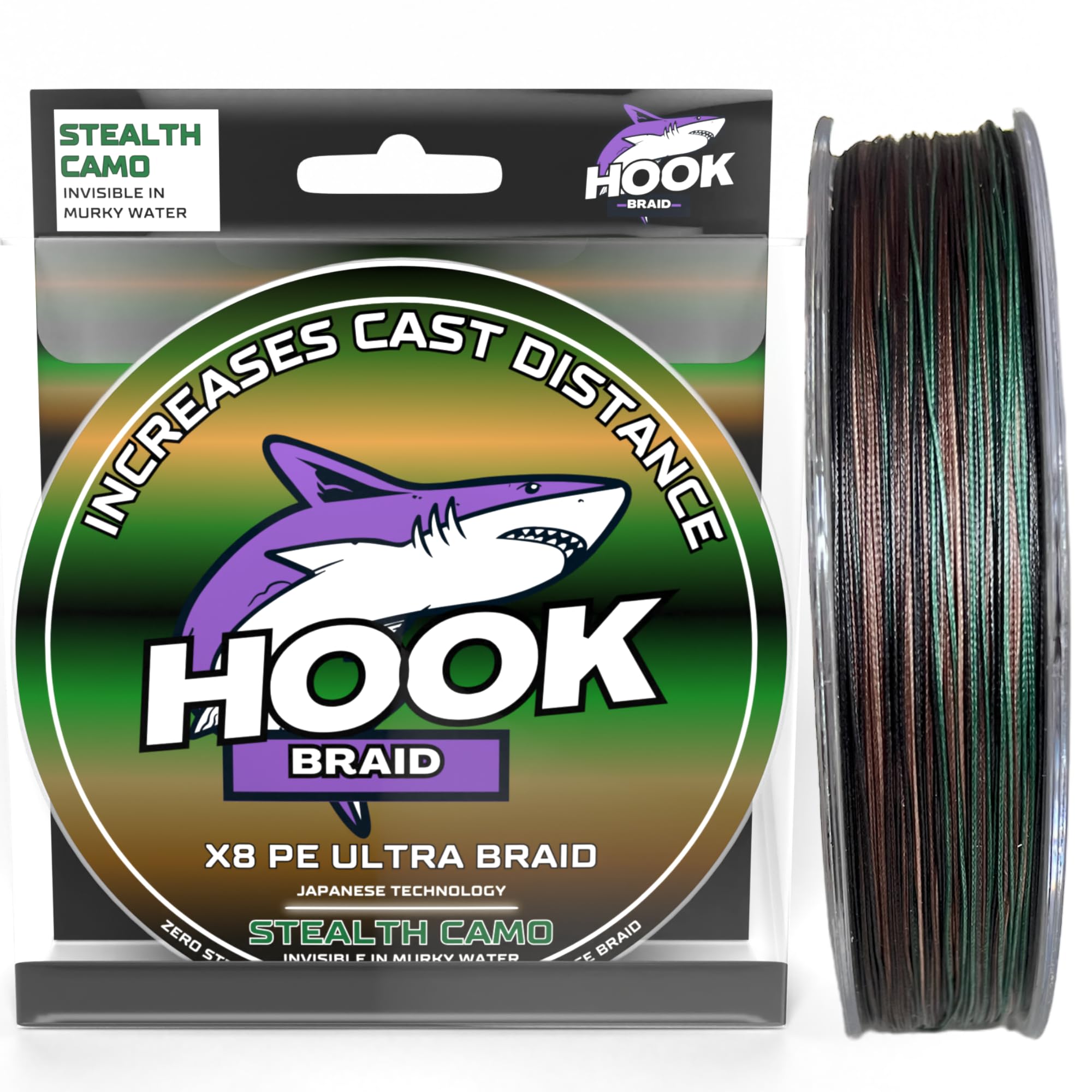 Hook Braid 8 Strand Braided Fishing Line 300m Invisible in Murky Fresh or Salt Water, Increases Cast Distance Braid Fishing Wire for Sea and Coarse Fishing | Stealth Camo Edition