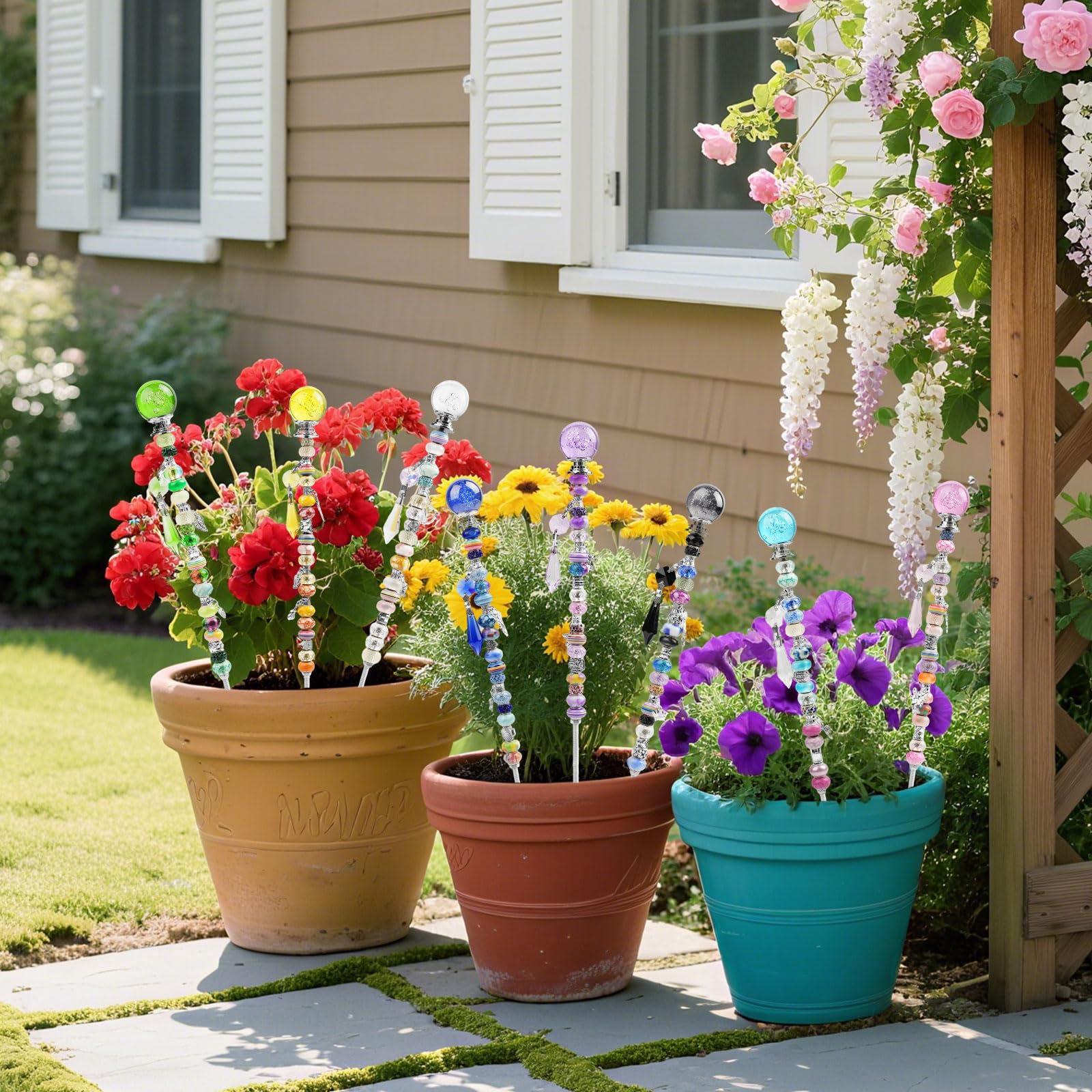 280-teiliges Gartenstecker-Set mit Perlen und Blasenstopfen | Gartenstecker-Set mit bunten Kristall-Stoppern, DIY-Feenstäbe, Gartendekoration, Outdoor-Bastelarbeiten