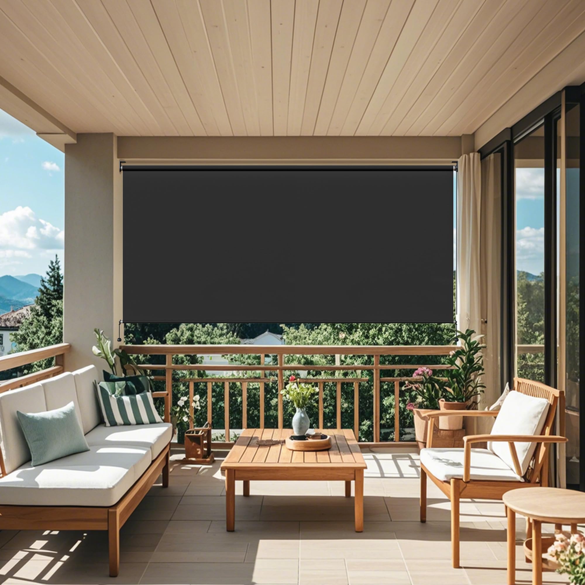 HOMEDEMO Store Enrouleur Exterieur Vertical 220g/m², Anti-Regard, Imperméable Résistant Aux Tempêtes, pour Balcon et Terrasse, Gris Foncé 100x140cm